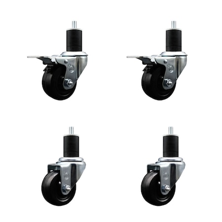 Service Caster 3'' SS Hard Rubber Swivel 1-3/4'' Expand Stem Caster Set 2 Total Lock Brakes, 4PK SCC-SSEXTTL20S314-HRS-2-S-2-134
